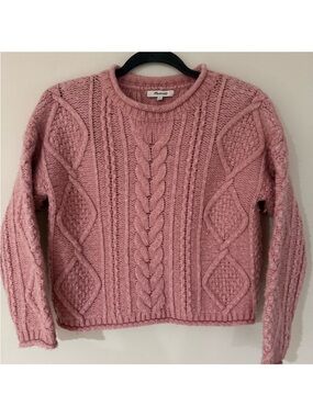 Madewell Pink Cable Knit Fisherman Sweater Small Chunky Cozy Cottagecore